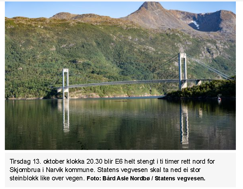 Stenging av E6 ved Narvik